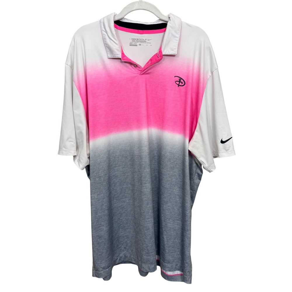 Nike Golf Mens XL Dri-FIT Disney Polo Shirt Pink Grey Ombre Colorblock Short